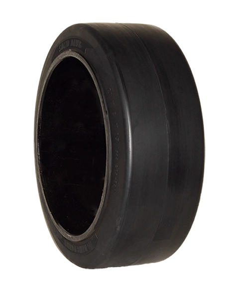 Dawg Pound Tires Solid Dawg black smooth material handling tire side view.